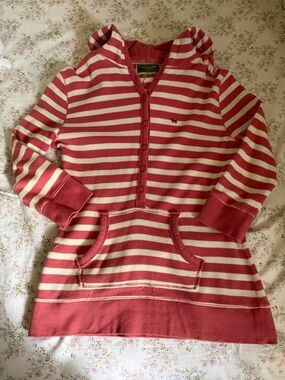 U.S. Polo Assn. Pink and Cream Striped Hooded Henley Sweater